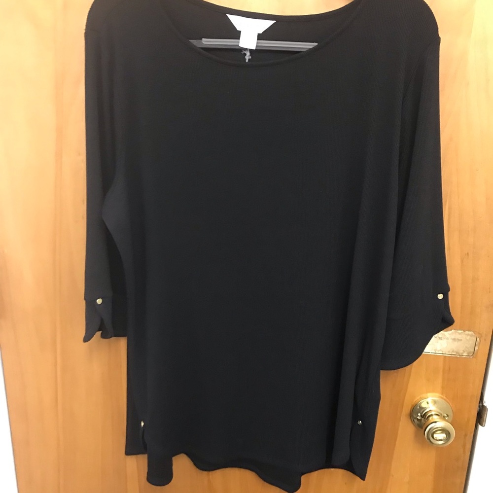 NWT Liz Claiborne Black Boat Neck Ribbed Knit Top  3/4 Sleeve Sz XL